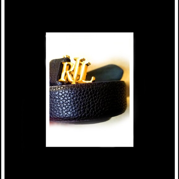 New Rare Unique RLL Ralph Lauren Top Grade High Grain Black Genuine Leather Belt - Picture 2 of 10
